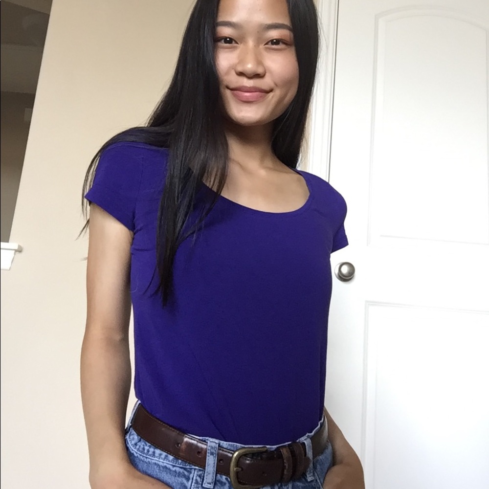 H&M Basic Swoop-neck Tee Purple